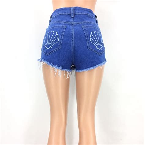 Sexy Slim Spring Summer Retro High Waist Women Denim Shorts Blue Tassel