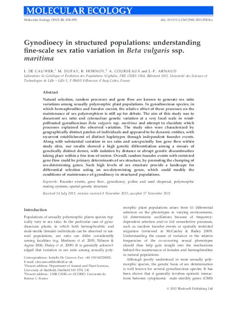 Pdf Gynodioecy In Structured Populations Understanding Fine Scale Sex Ratio Variation In