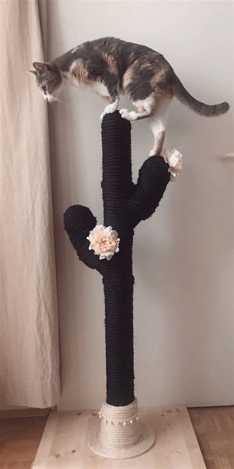 # using hot glue, coil your dyed rope from bottom to top to cover the cactus. CACTUS for CATS | CATCUS | Scratching Post | Cat Tree ...