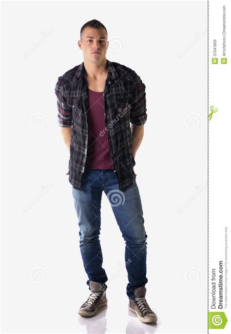 Full Body Shot Of Attractive Young Man With Checkered