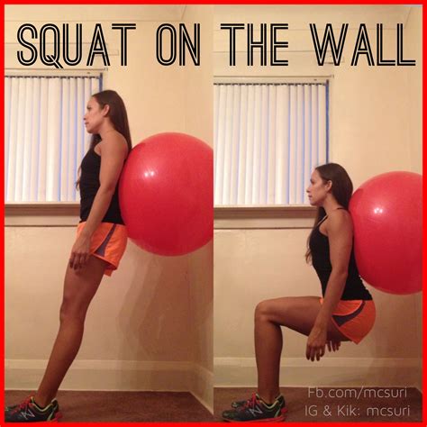 An Image Of A Woman Doing Squats On The Wall With Red Balls In Front Of Her