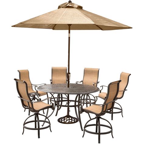 Woodard wiltshire 7 piece patio dining set. Hanover Manor 7-Piece Aluminum Round Outdoor High Dining ...