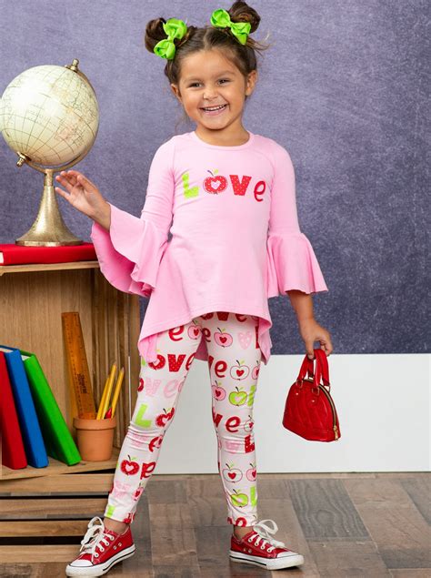 Mia Belle Girls Back To School Collection Love Learning Hi Lo Tunic And Legging Set High Quality