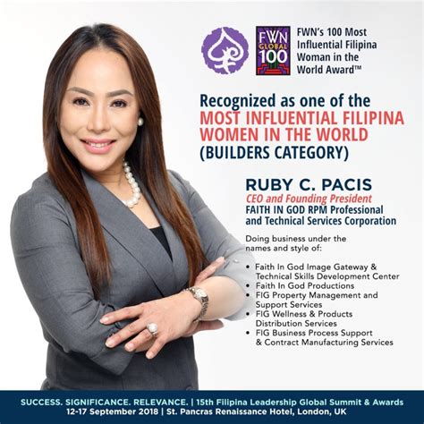 Ruby Canteras Pacis Recognized Most Influential Filipina Woman In The World Mommy Iris Top