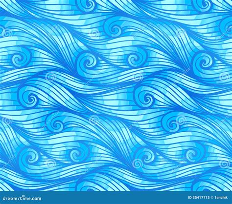 Blue Curly Waves Vector Seamless Pattern Stock Photos Image 35417713