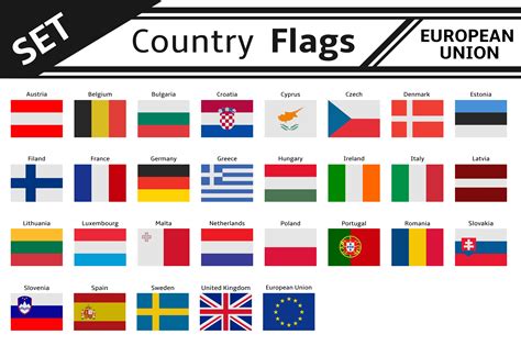 Set Countries Flags European Union Flags Of European Countries
