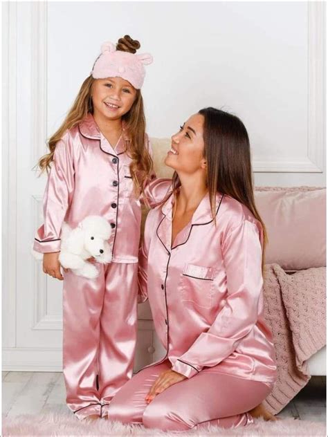 Mommy And Me Silk Long Sleeve Pajama Set Silk Pajamas Pajama Set Long