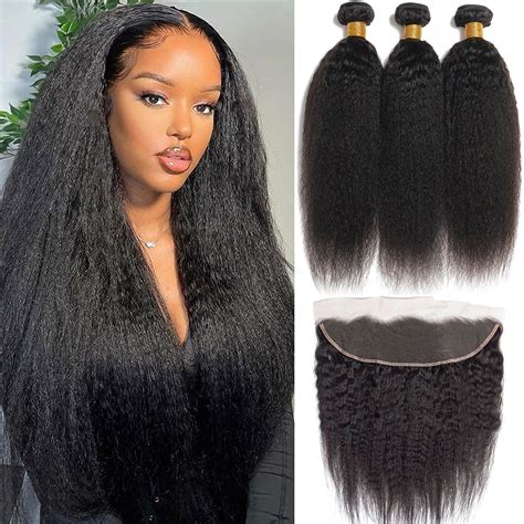 12a Kinky Straight Bundles With Frontal Wet And Wavy Virgin Curly Yaki Straight 100 Human Hair