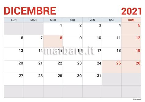 Calendario Del Mese Di Dicembre 2021 In Pdf