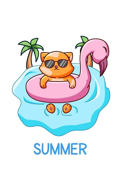 Cute And Cool Cat Swimming In The Summer Cartoon Illustration 3226774