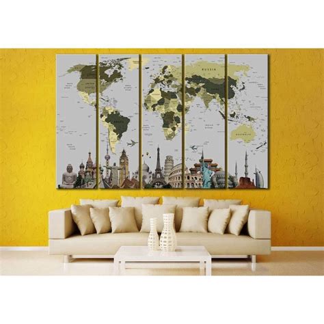 World Map With Landmarks №107 Ready To Hang Canvas Print Zellart