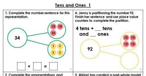 Represent 10 as ten ones, represent numbers 11 to 19 as a ten and some ones, represent multiple sets of ten using number names (2 tens is 20), explain the value of each digit in a b) the numbers from 11 to 19 are composed of a ten and one, two, three, four, five, six, seven, eight, or nine ones. Year 2 Tens and Ones 1 Lesson - Classroom Secrets ...