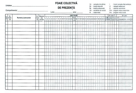 Foaie Colectiva De Prezenta A4 50 File