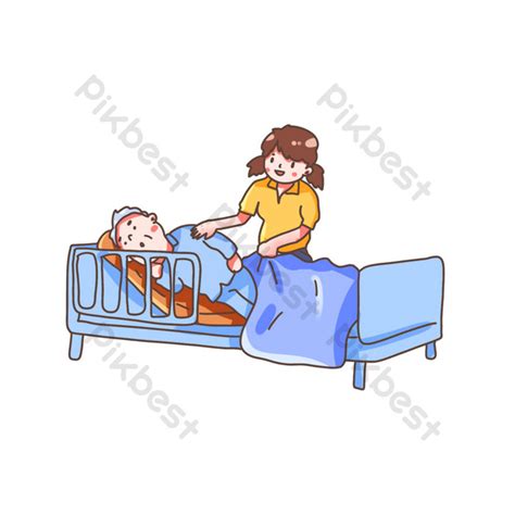 Gambar Kartun Pasien Berbaring Di Vektor Tempat Tidur Rumah Sakit Elemen Grafis Psd Unduhan