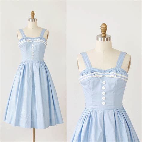 Light Blue 1950s Pin Up Sailor Dress Full Skirt