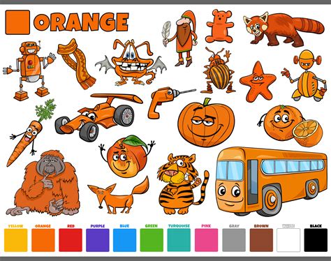 Conjunto Con Personajes De Dibujos Animados Y Objetos En Naranja