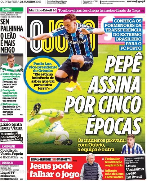 Desporto antevisão há 1 hora. Revista de Imprensa: Jesus, Palhinha e Pepê nas capas ...