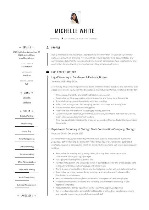 Most commonly within local/national government, charities, housing. Secretary Resume & Writing Guide | +12 TEMPLATE SAMPLES | PDF