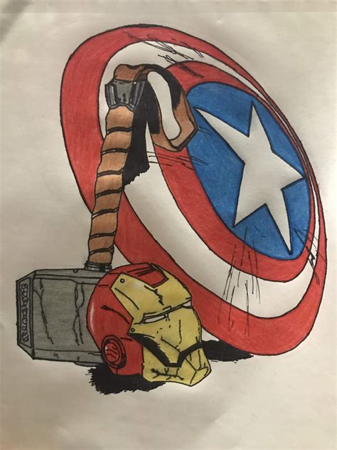 A Drawing Of The Captain America Shield And His Hammer Is Shown In