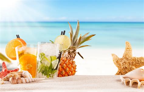 Wallpaper Sea Beach Cocktail Summer Fruit Beach Fresh Sea Fruit Paradise Drink