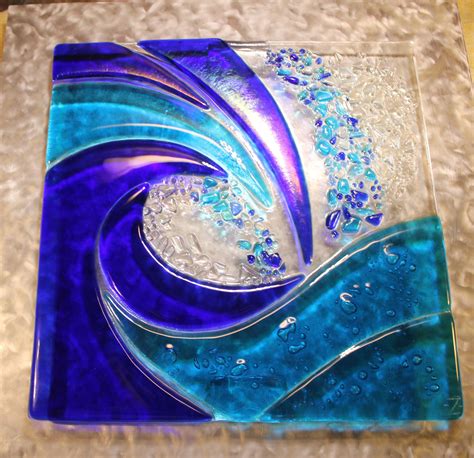 Fused Glass Wave Mounted Over Brushed Aluminumenjoy Glass Fusing Projects Stained Glass