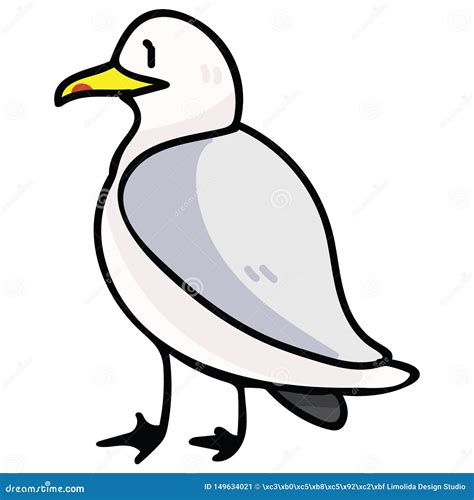 Cute Standing Seagull Cartoon Vector Illustration Motif Set Hand Drawn
