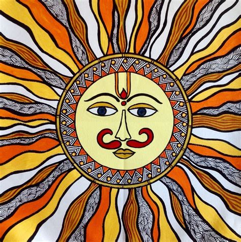 The Sun With Two Faces Painted On Its Face Is Surrounded By Orange And