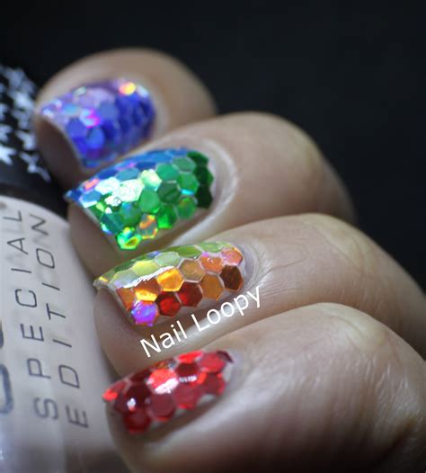 Nail Loopy Holographic Rainbow Gradient Glitter Placement Nails