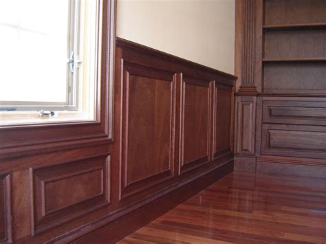 Custom Made Mahogany Home Office With Wainscoting And Beam Ceiling