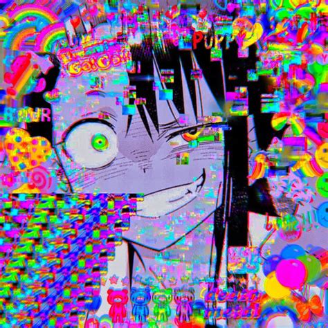 An Anime Character Is Surrounded By Colorful Images