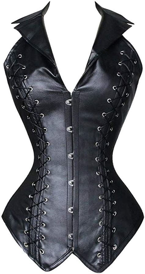 Sjinc Womens Steampunk Corset Vest Faux Leather Halter Lace Up Goth Bustier Tops Clothes