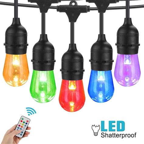 42ft Waterproof Led Outdoor String Lights Rgb Color Patio Lights Remote