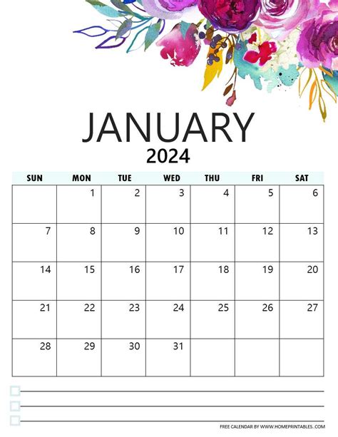 Free Printable Calendar January Floral 2024 Debbi Ethelda