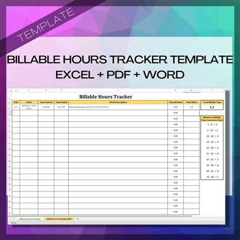 Billable Hours Tracker Template Excel Pdf Word Bundle Etsy Hours