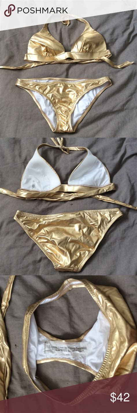Nwot Victoria S Secret Gold Bikini Gold Two Piece Bathing Suit Lined