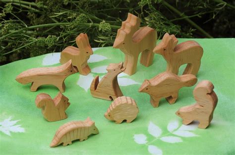 Carved Wooden Animals Set Of 10 Waldorf Inspired By Jupiterschild