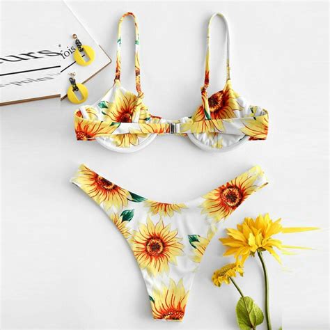 Sunflower Printed Bikini Set Sexy Swimwear Women 2020 Mujer Push Up Padded Biquini Bathers