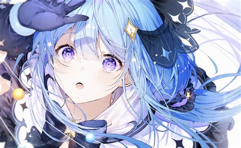 Anime Anime Girls Noyu Artwork Blue Hair Purple Eyes Wallpaper