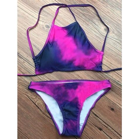 High Neck Tie Dyed Padded Bikini Set 23 Bam Liked On Polyvore Featuring Swimwear Bikinis