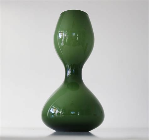 Rare Large Green Cased Glass Swedish Vase Mid Century