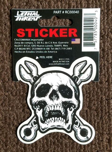 Lethal Threat Skull And Wrenches Motorcycle Biker Decal Helmet Sticker