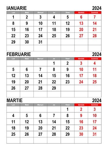 Calendar Ianuarie Februarie Martie 2024 Calendarulsu