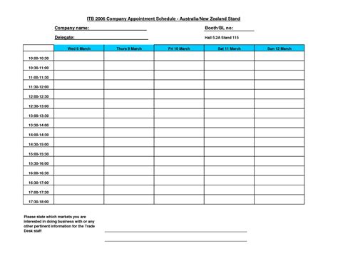 Appointment Scheduling Printable Appointment Book Template