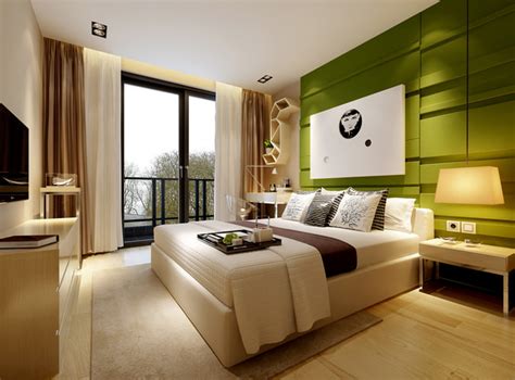 Modern Bedroom With Green Wall 3d Model Max