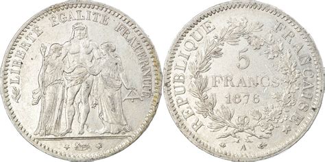 France 5 Francs 1876 A Coin Hercule Paris Silver Km8201 Au50 53