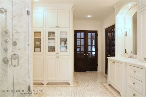 Built In Linen Cabinets Transitional Bathroom M E Beck Design