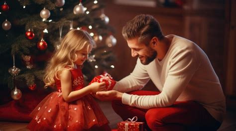 Padre E Hija Abriendo Regalos De Navidad En Casa Concepto Familiar De