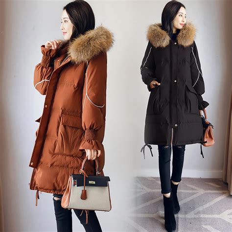 big fur winter coat thickened parka women stitching casual long winter coat down cotton ladies