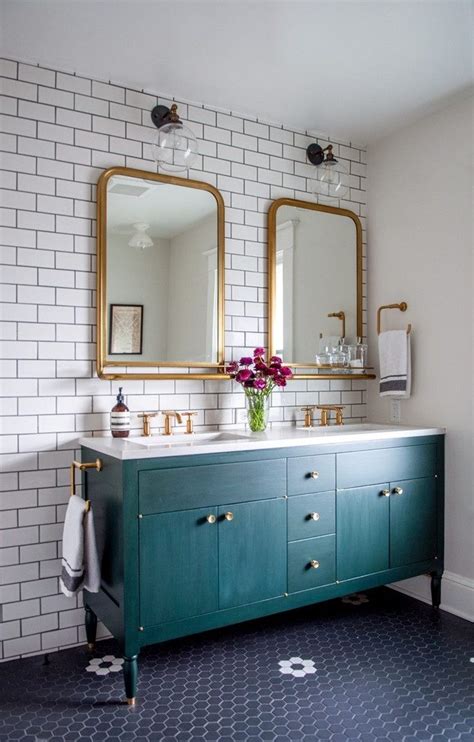Here's another teal bathroom vanity, this one with a white marbled countertop. Portland Black Grout Transitional Bathroom Glass Globe ...