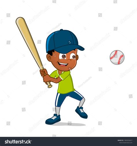 Boy Playing Baseball Cute Cartoon Character 스톡 벡터로열티 프리 1083530417